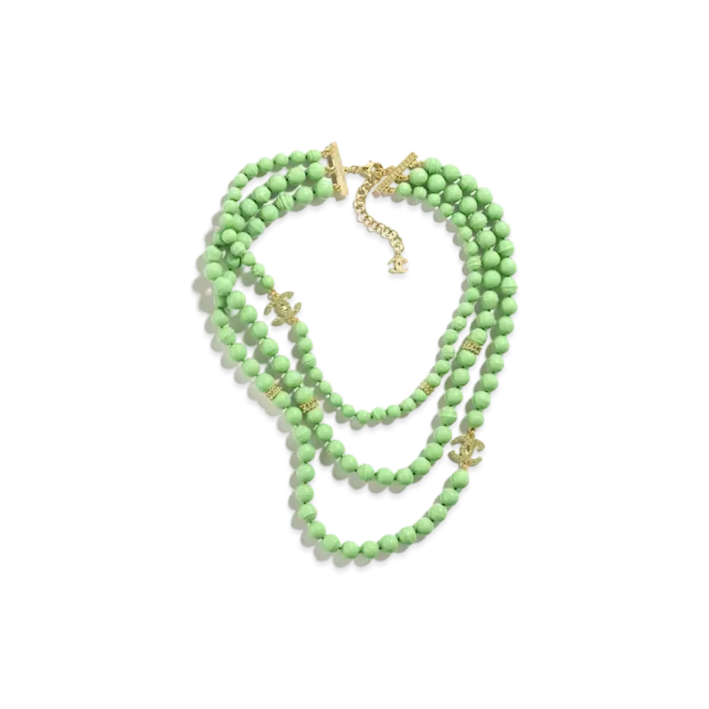 CHANEL Necklace Metal, Glass Pearls & Strass "Gold/Green"