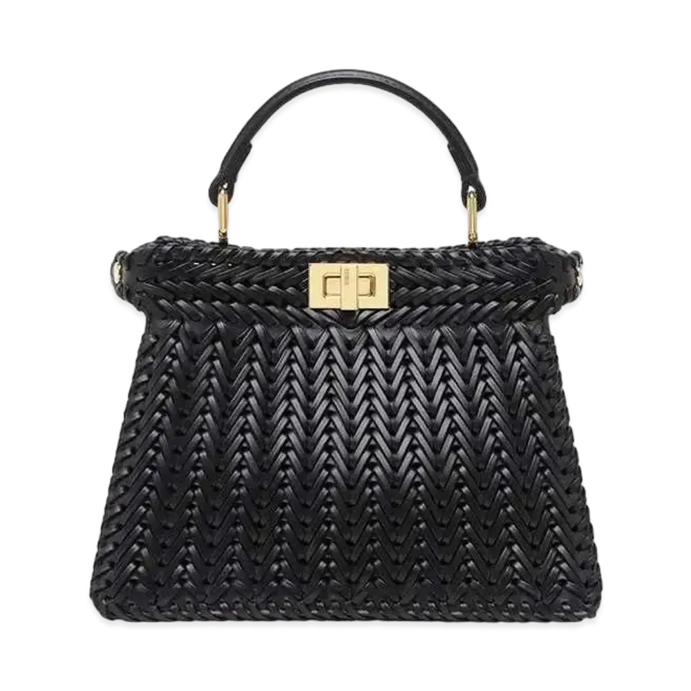 FENDI Peekaboo ISeeU Petite Interlace Leather Bag "Black"