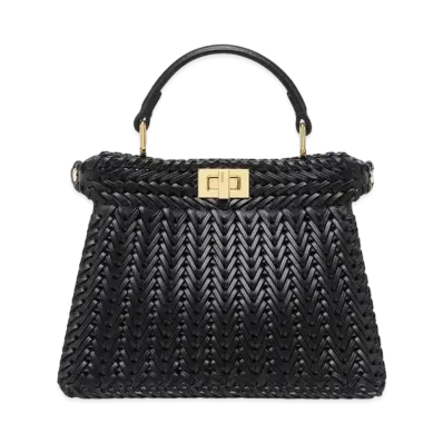 FENDI Peekaboo ISeeU Petite Interlace Leather Bag "Black"