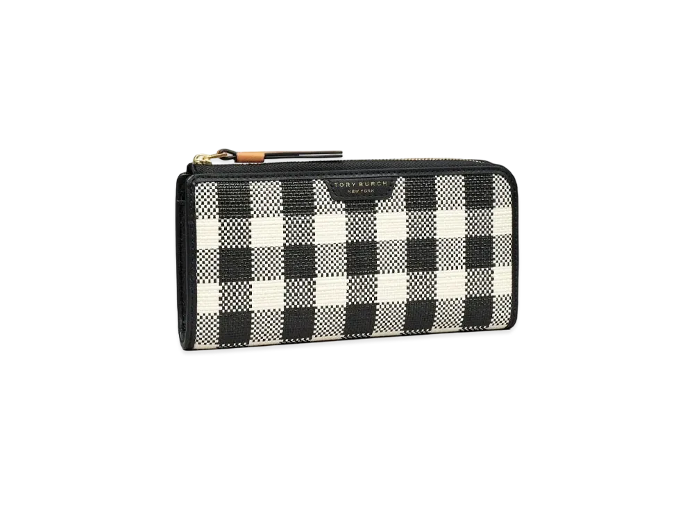 Tory Burch Perry Gingham Zip Continental Wallet "Black/New Ivory Gingham"