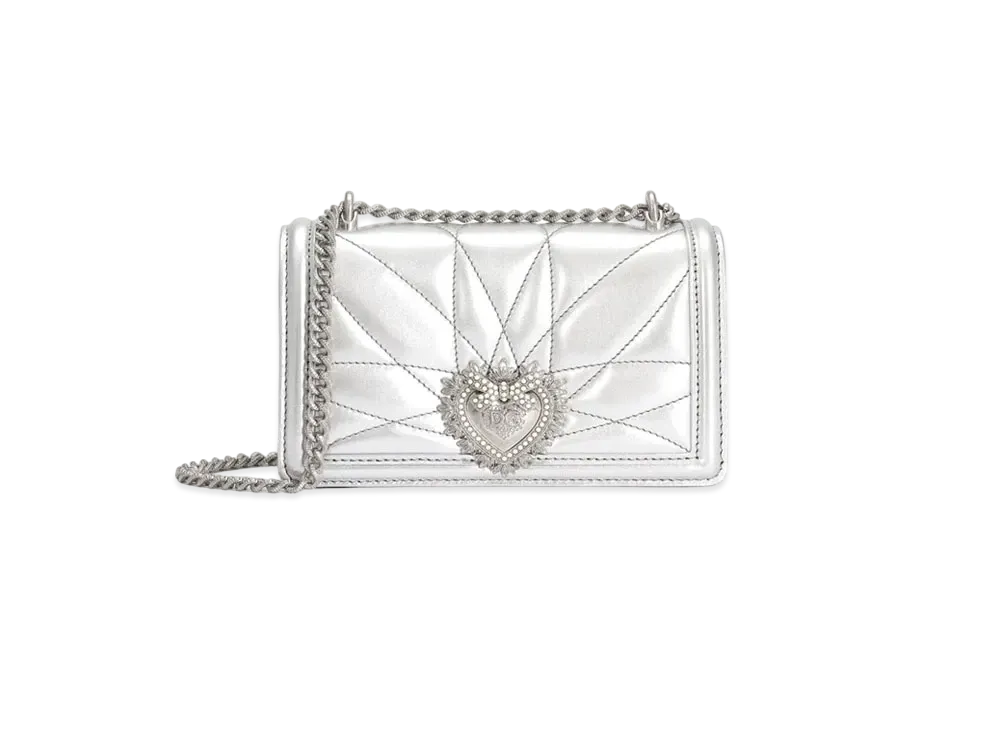 Dolce&Gabbana Devotion Crossbody Bag Small Matrasse More Lenapa Leather "Silver"