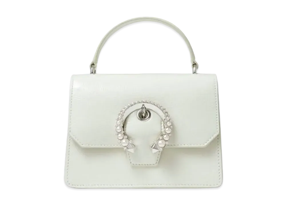 Jimmy Choo Madeline Satchel/S Patent Textured Leather Satchel With Pearl Buckle "Latte"