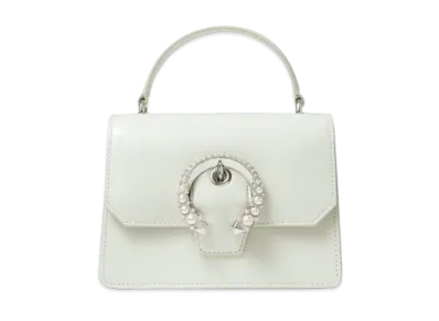 Jimmy Choo Madeline Satchel/S Patent Textured Leather Satchel With Pearl Buckle "Latte"