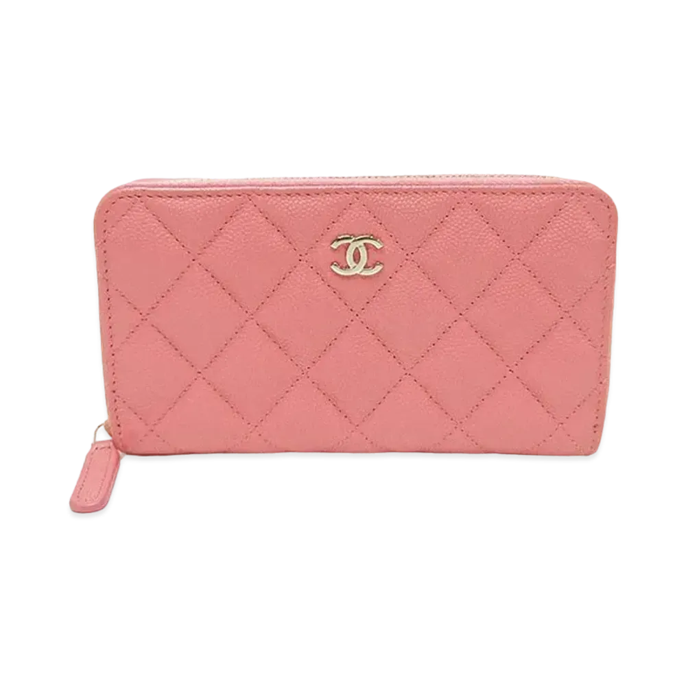 CHANEL Caviar Skin Matelasse Chain Wallet "Pink"