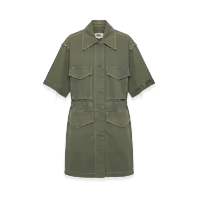 MM6 Maison Margiela Oversized Military Style Short Sleeve Dress Coat "Khaki"