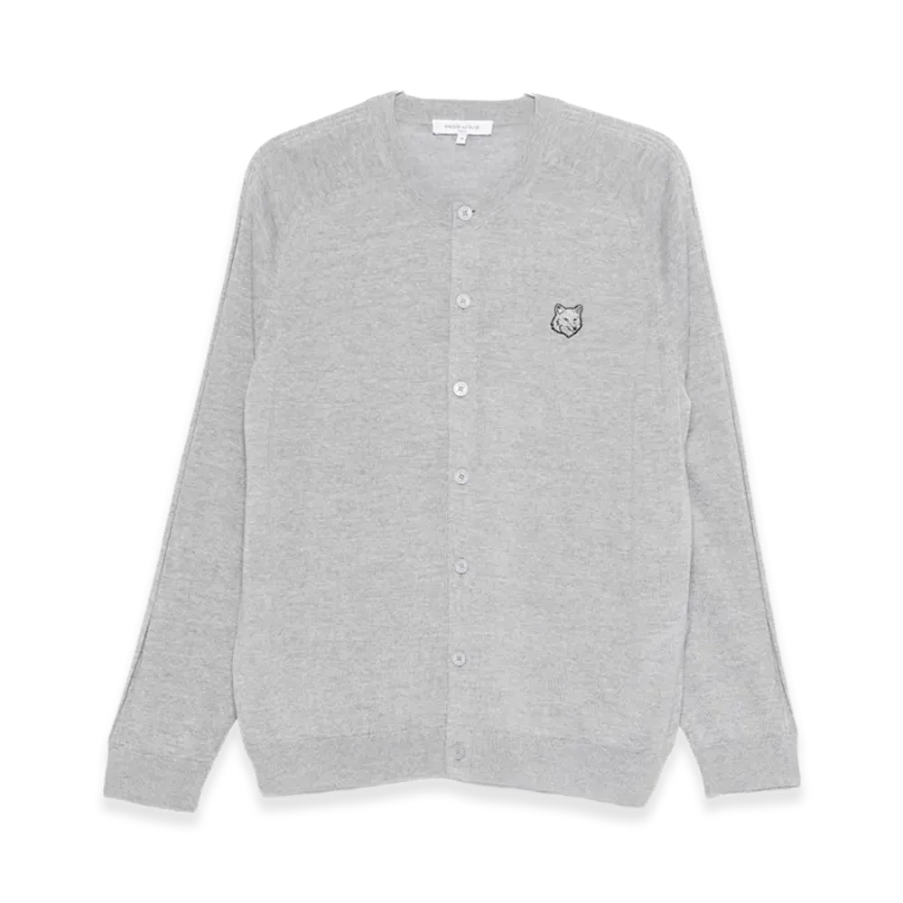 Maison Kitsune Fox Head Wool Cardigan "Light Grey"