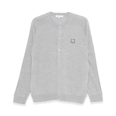 Maison Kitsune Fox Head Wool Cardigan "Light Grey"