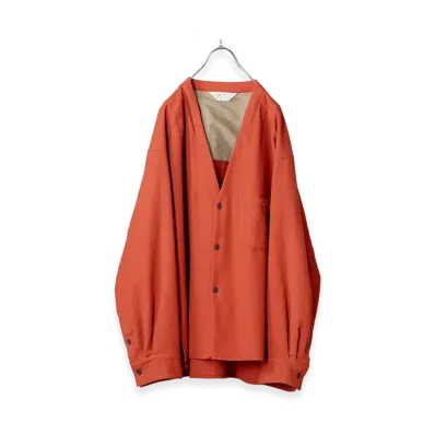 ANCELLM Shrink Wool No-Collar Tailored Shirt "F.Red"