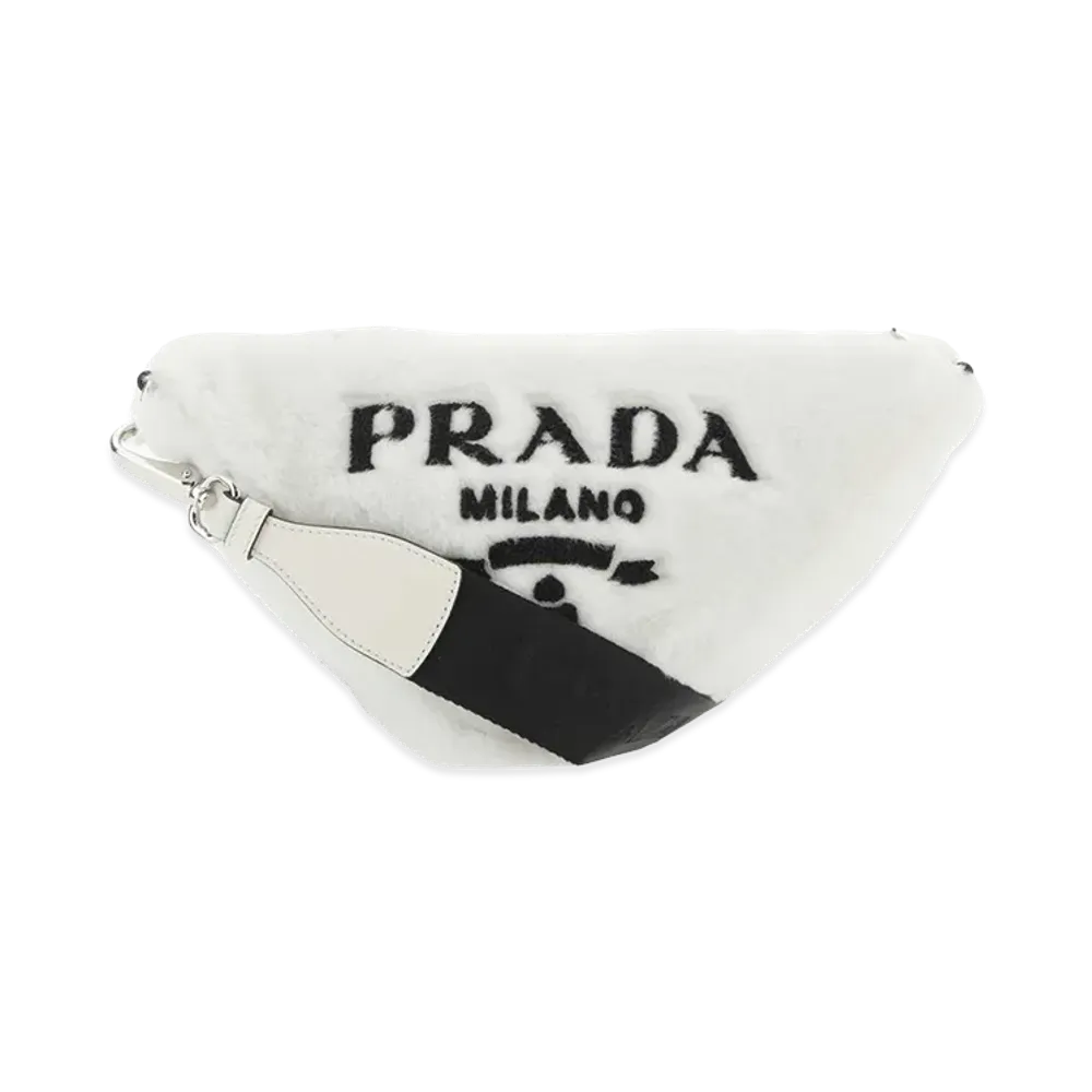 PRADA Women's Shearling Triangle Crossbody Bag "White"
