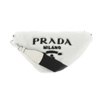 PRADA Women's Shearling Triangle Crossbody Bag "White"