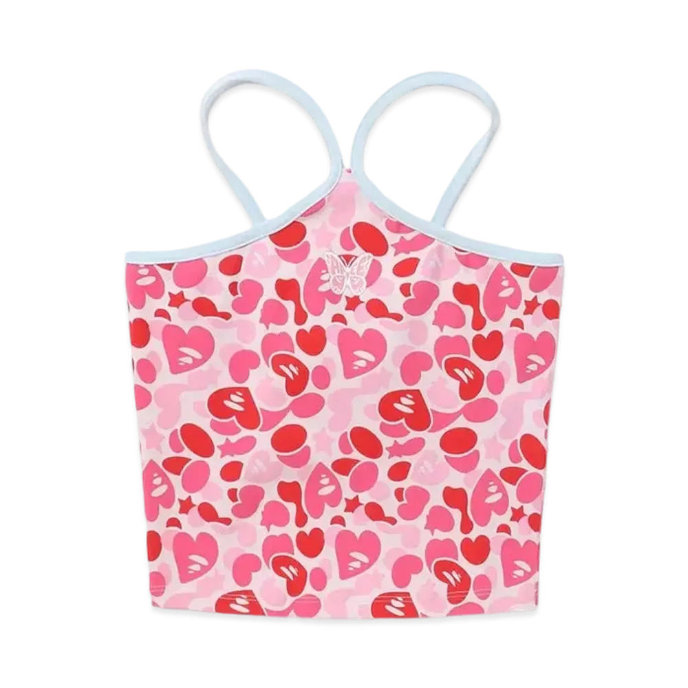 A BATHING APE Printed Halterneck Tank Top "Pink"