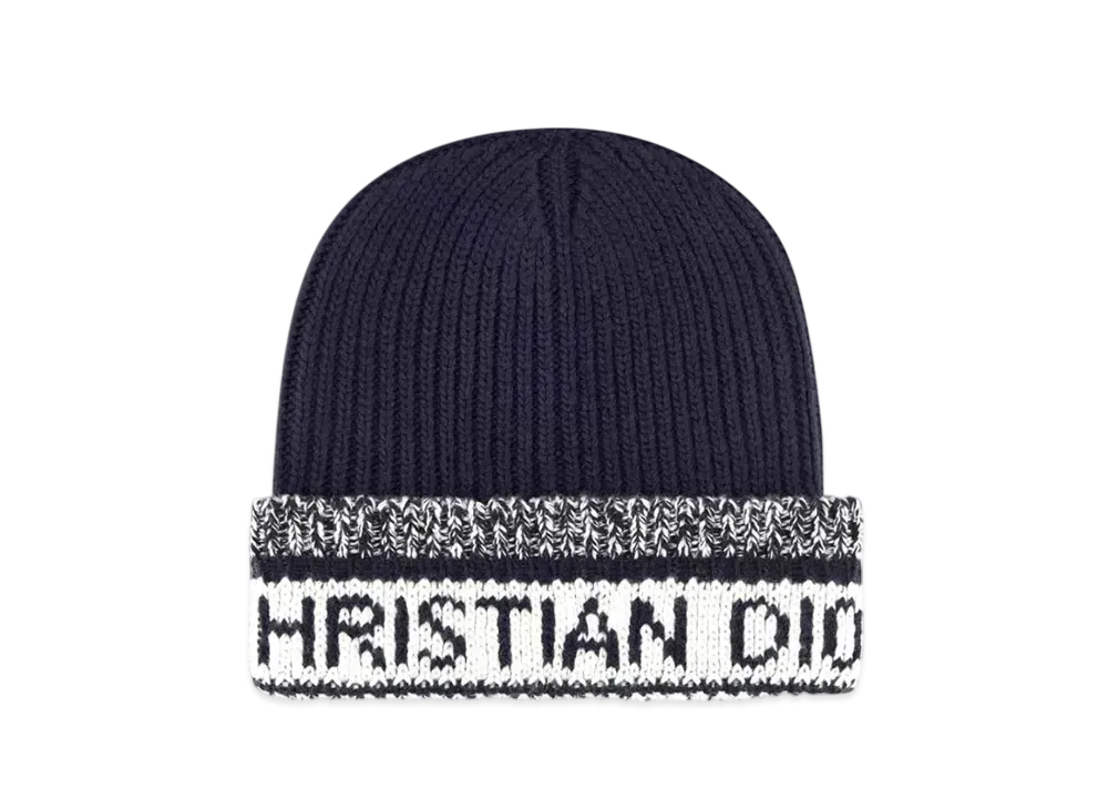 Dior D-White Beanie Wool and Cashmere Knit "Navy Blue"