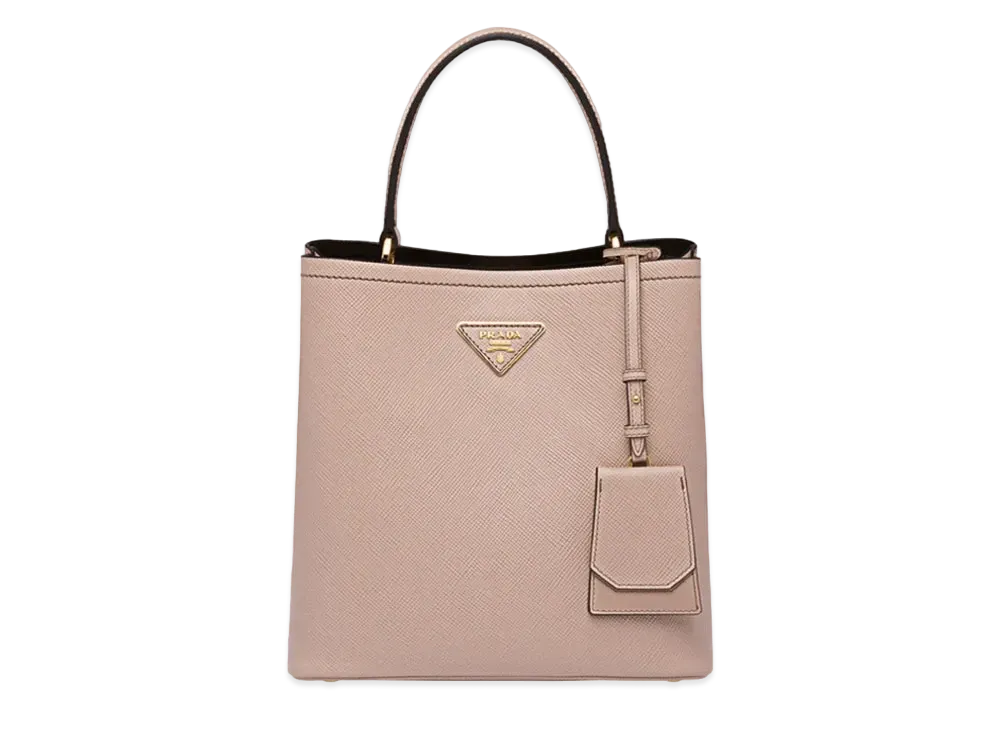 PRADA Medium Saffiano Leather Panier Bag "Pink Beige/Black"
