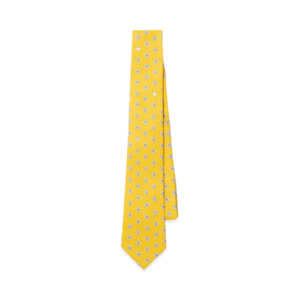 Noah Linen Flower Print Necktie "Yellow"