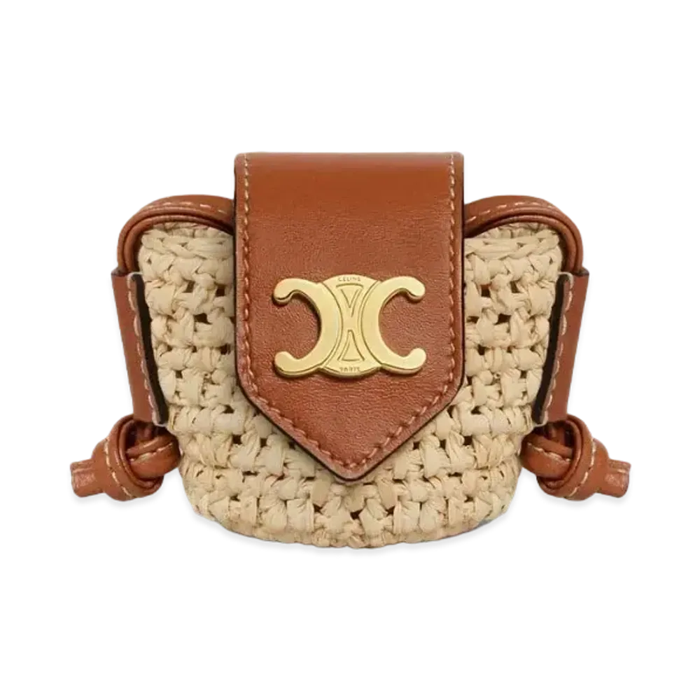 CELINE Crossbody Airpods Panier in Raffia and Calfskin "Tan"