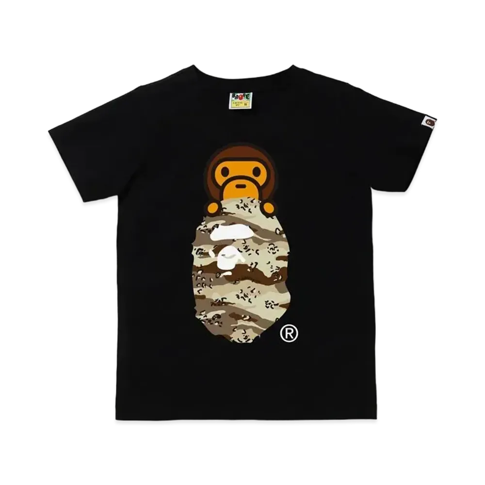 A BATHING APE DESERT CAMO MILO ON APE HEAD TEE "Black/Beige"