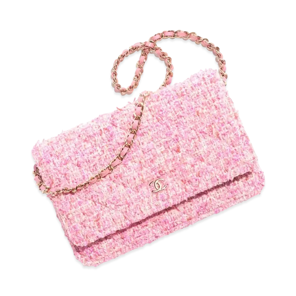 CHANEL Classic Wallet on Chain Cotton Tweed "Pink/Ecru"