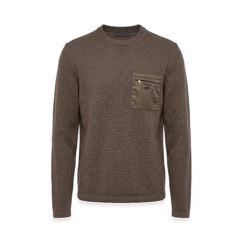 PRADA Wool Sweater With Nylon Patch Pocket "Brown"