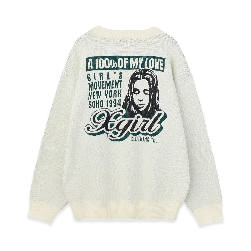 X-Girl Women's Face Back Jacquard Knit Top "White"