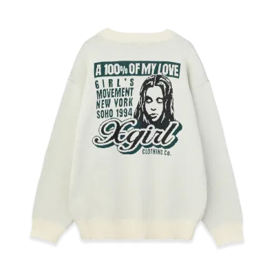 X-Girl Women's Face Back Jacquard Knit Top "White"