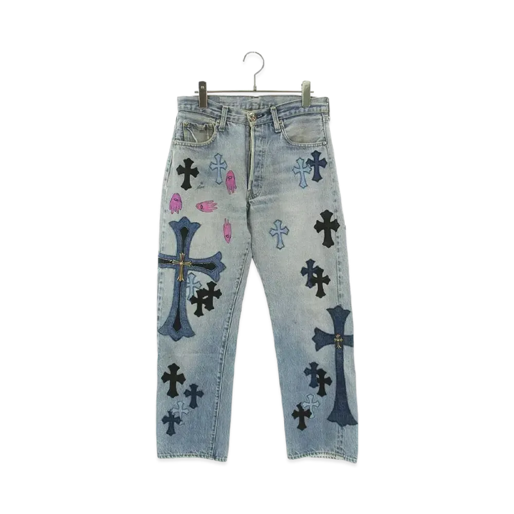 Chrome Hearts DENIMS LAYERS ON LAYERS XCLUSIVELY UNSLASHABLE Washed Denim Pants with Cross "Blue"