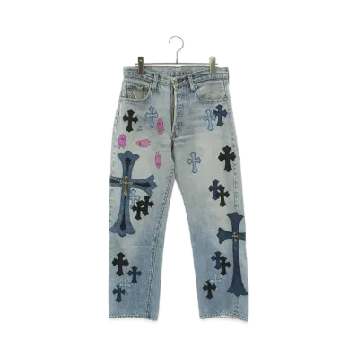 Chrome Hearts DENIMS LAYERS ON LAYERS XCLUSIVELY UNSLASHABLE Washed Denim Pants with Cross "Blue"