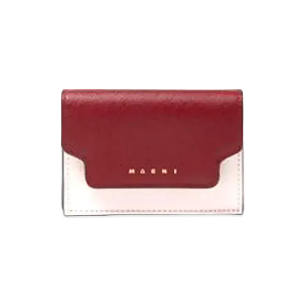 Marni Tri Fold Wallet in Saffiano Leather "Black/Red/Beige"