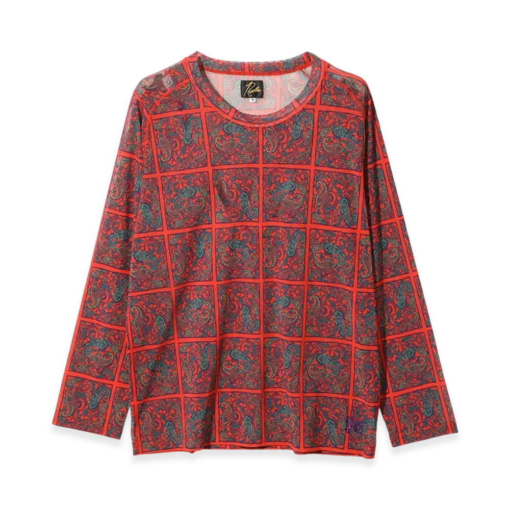 NEEDLES L/S U Neck Tee - Poly Mesh/Printed "Red"