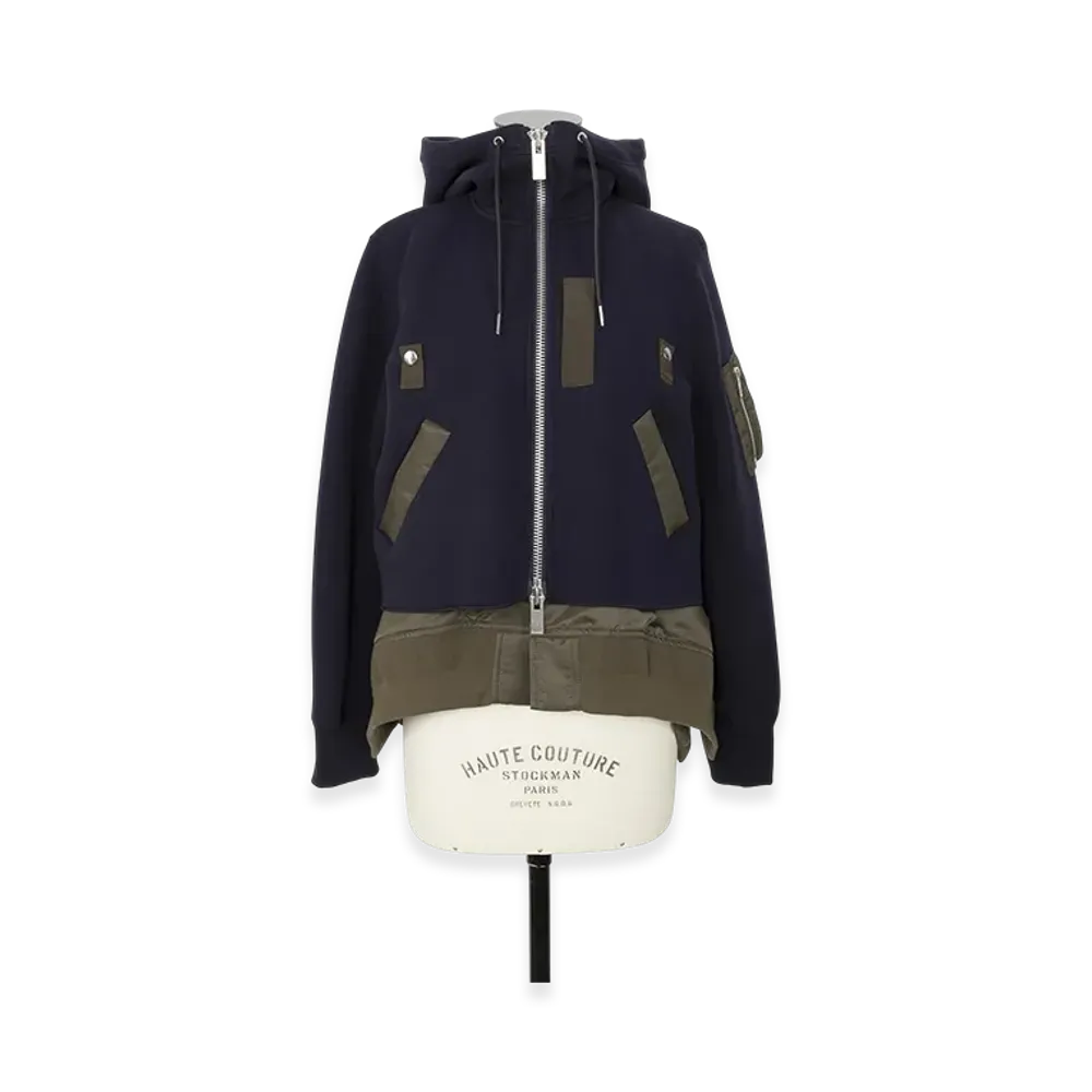 sacai Sponge Sweat x Nylon Twill Hoodie "Navy/Dark Khaki"