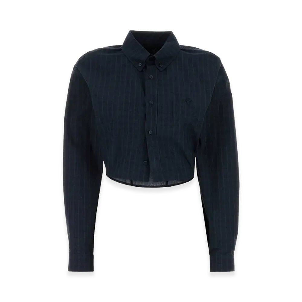 GUCCI Women's Cropped Checked Cotton Poplin Shirt "Blue"