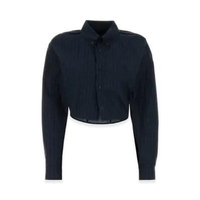 GUCCI Women's Cropped Checked Cotton Poplin Shirt "Blue"