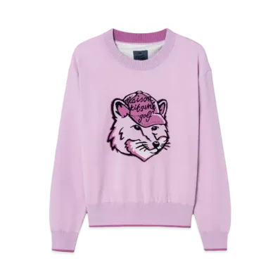 Maison Kitsune Fox Head Pullover Sweater "Lilac Pink"