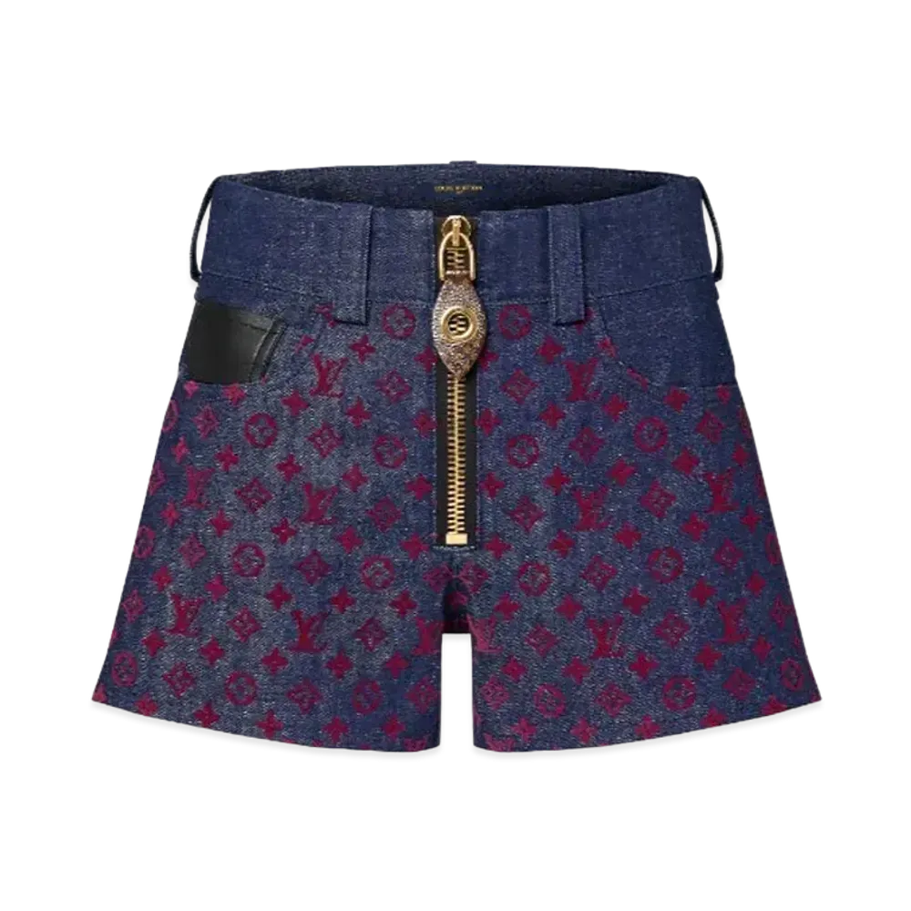 Louis Vuitton Flocked Monogram Denim Mini Shorts "Marine"