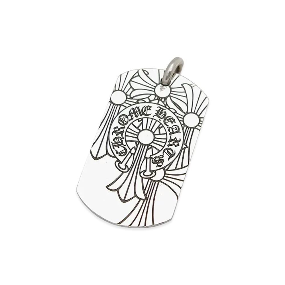 Chrome Hearts Large Dog Tag GOD BLESS THE WORLD "Silver"