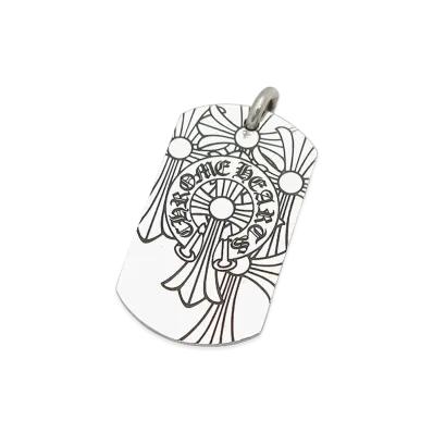 Chrome Hearts Large Dog Tag GOD BLESS THE WORLD "Silver"