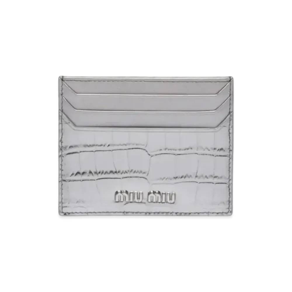 MIU MIU Crocodile Printed Leather Card Case "Silver"