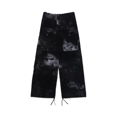 TAAKK FLOCKY + PIGMENT PRINT PARACHUTE PANTS "BLACK"