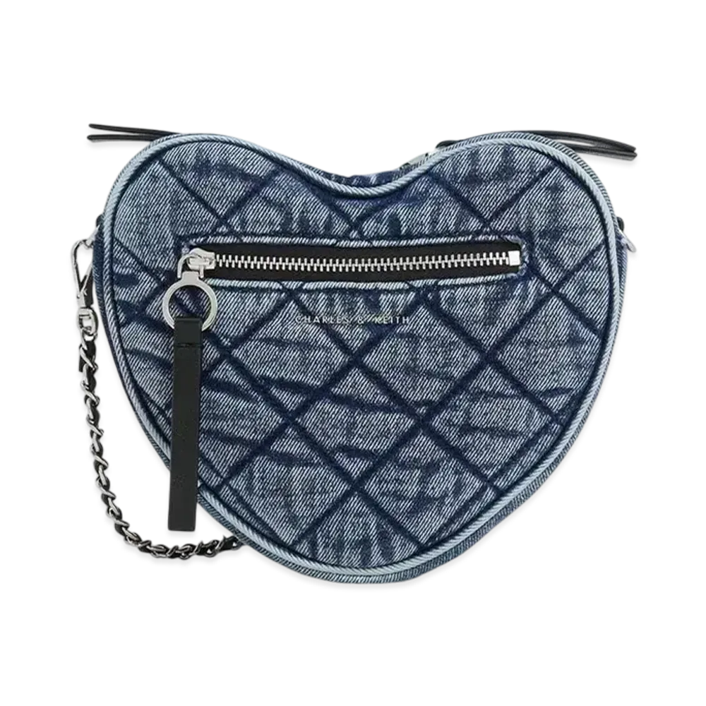CHARLES & KEITH Philomena Quilted Heart Crossbody Bag "DenimBlue"