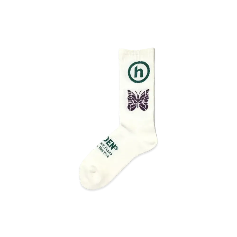 Needles x Hidden Jacquard Socks Papillon x Hidden "White/Green/Purple"