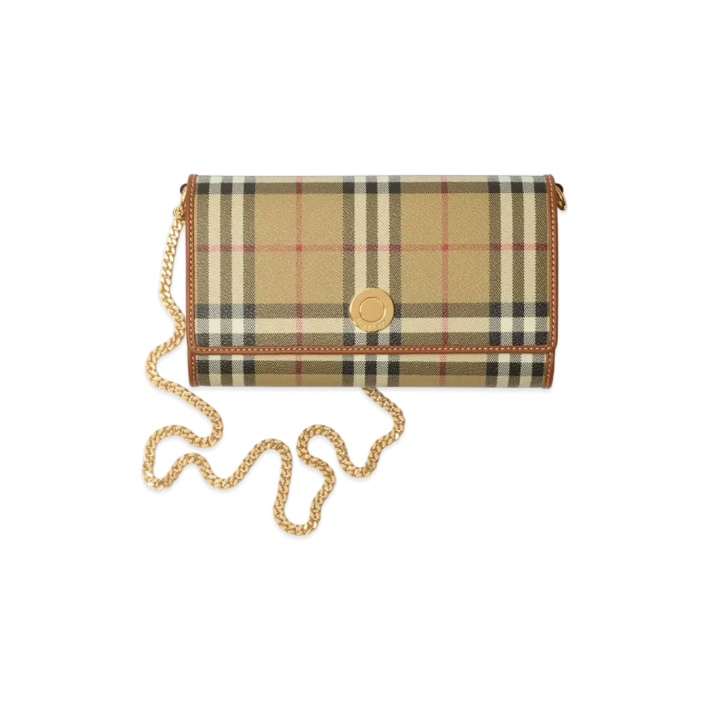 Burberry Women's Check Chain Strap Wallet "Archive Beige/Briar Brown"