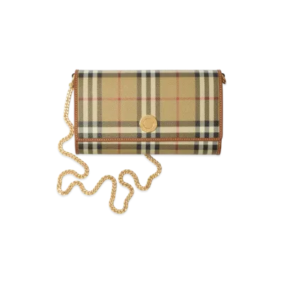 Burberry Women's Check Chain Strap Wallet "Archive Beige/Briar Brown"