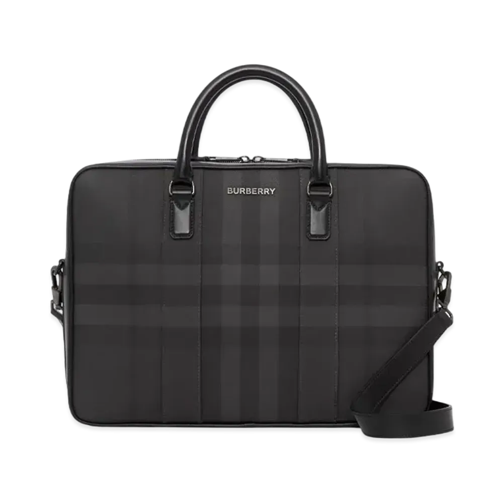Burberry Check & Leather Briefcase "Charcoal"
