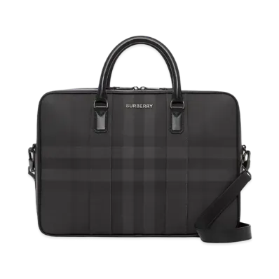 Burberry Check & Leather Briefcase "Charcoal"