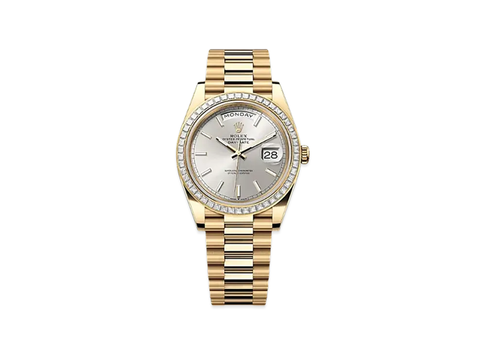 ROLEX Day-Date 40mm Yellow Gold Diamond 228398TBR "Silver"