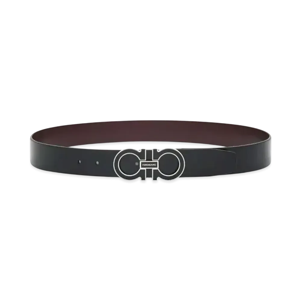 Salvatore Ferragamo Reversible and Adjustable Gancini Belt "Black/Bordeaux"
