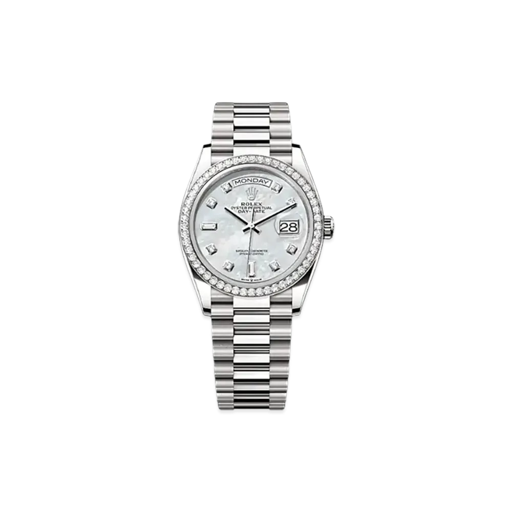 ROLEX Day-Date 36mm White Gold Diamond 128349RBR "White Mother-of-Pearl"
