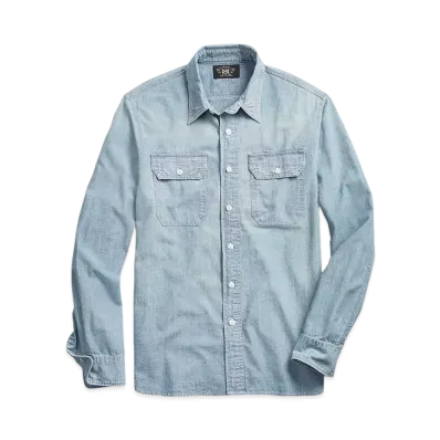 RRL Ralph Lauren Indigo Chambray Work Shirt "Blue"