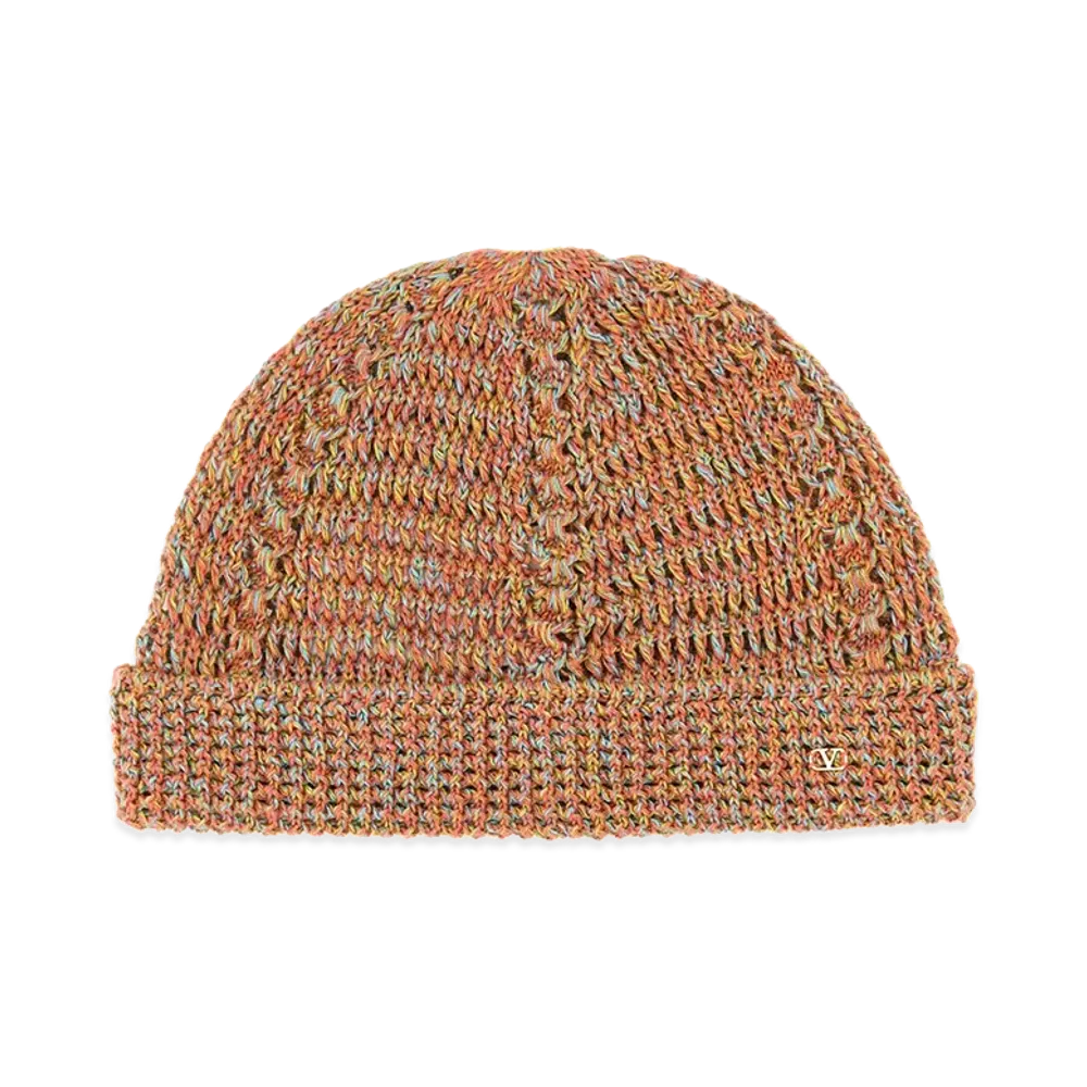 Valentino Linen Blend Knitted Vlogo Signature Beanie Hat "Multicolor"