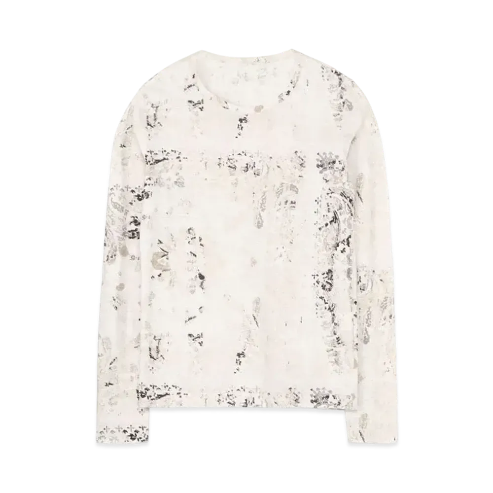 Yohji Yamamoto Y's TWISTED YARN JACQUARD PATTERN ROUND NECK LONG SLEEVE "White"