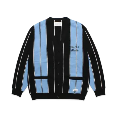 WACKO MARIA Striped Knit Jacquard Cardigan "Blue"